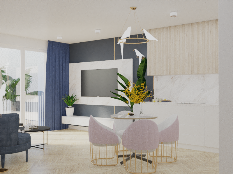 Wnętrze mieszkania — kuchnia z salonem